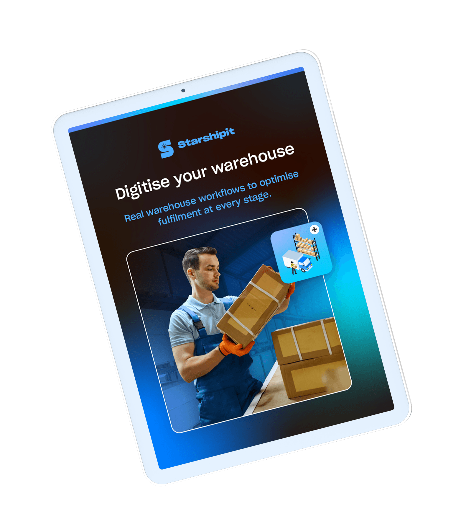Digitise your warehouse guide cover displayed on an iPad mockup