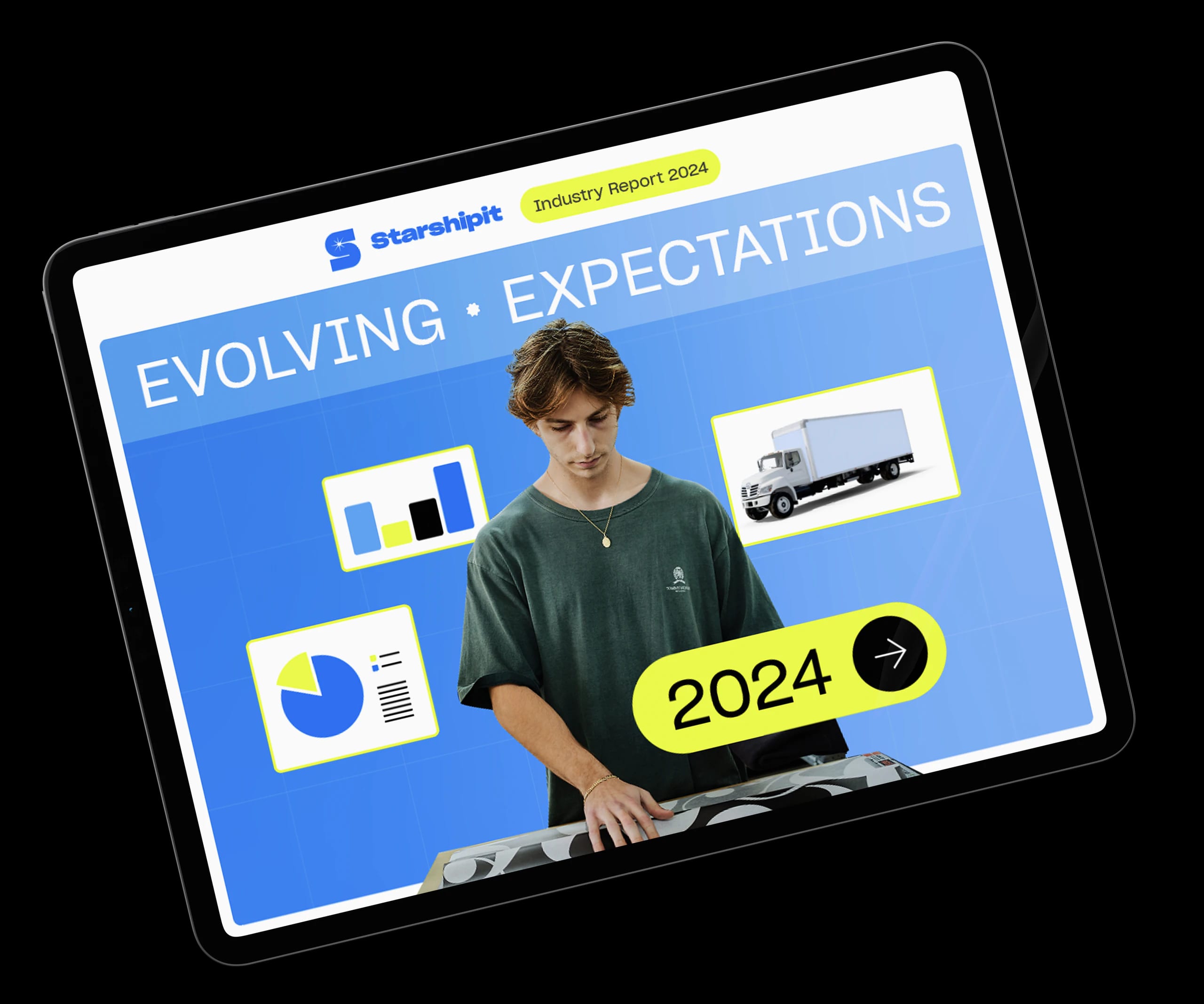 Evolving Expectations 2024 report hero artwork shown on an iPad mockup