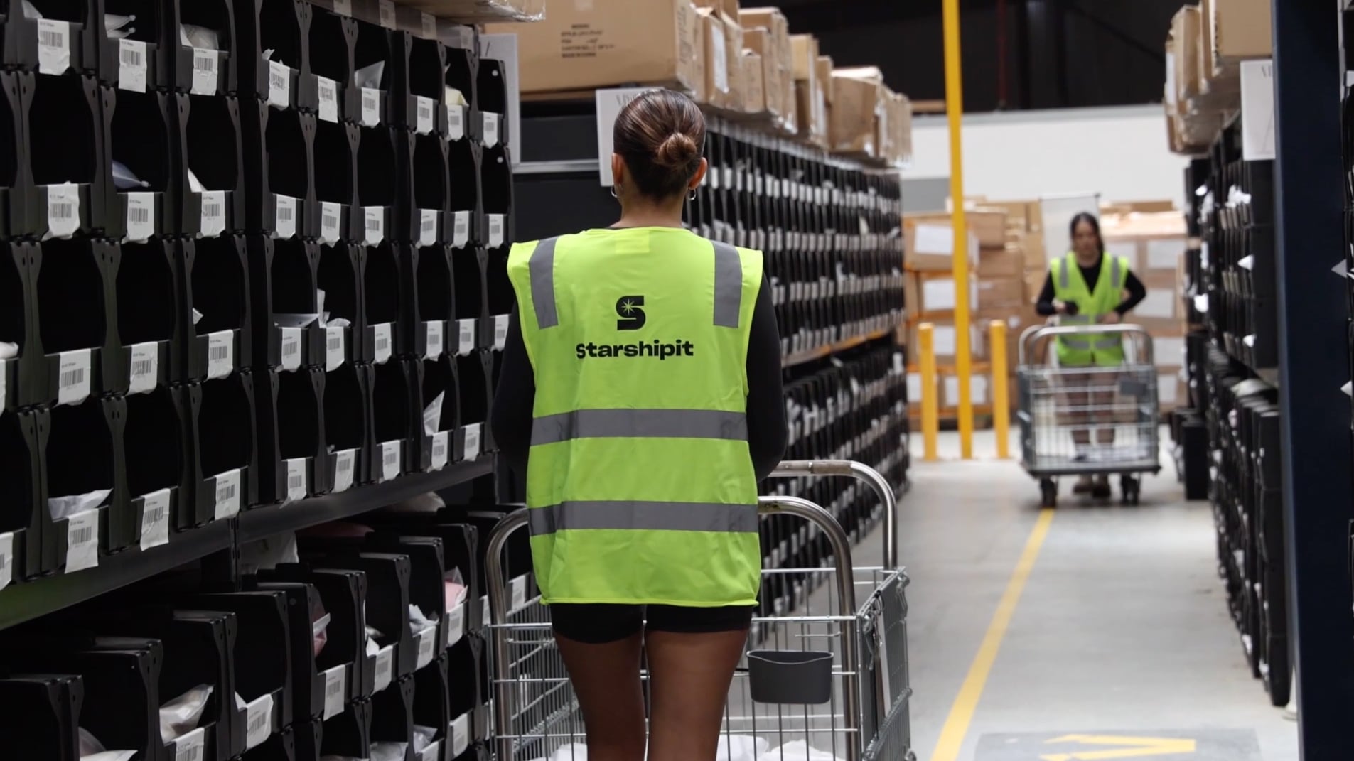 Meshki warehouse shelves and fulfilment workspace