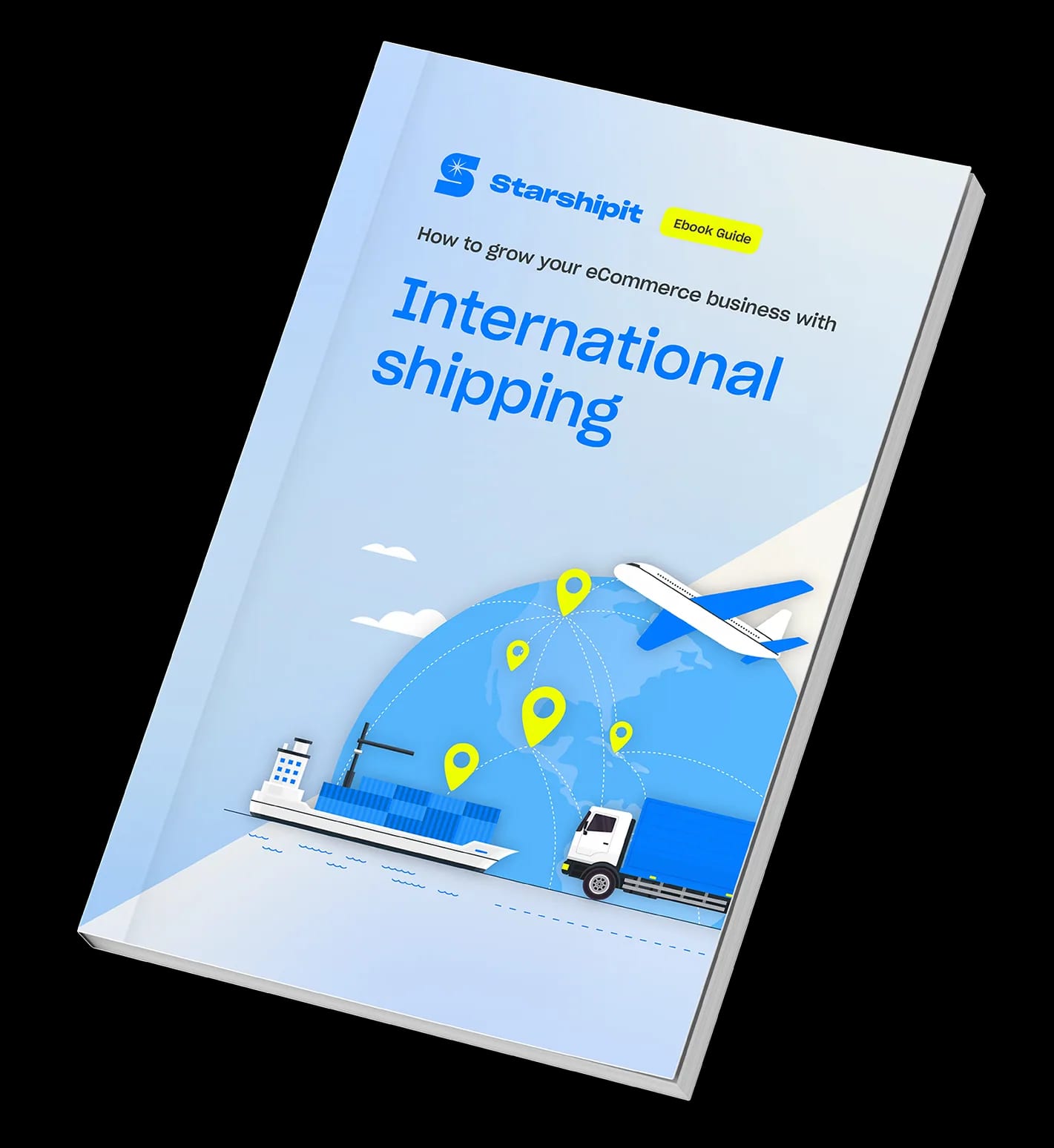 How to grow your eCommerce business with international shipping ebook cover How to grow your eCommerce business with international shipping ebook cover displayed as a tilted book mockup