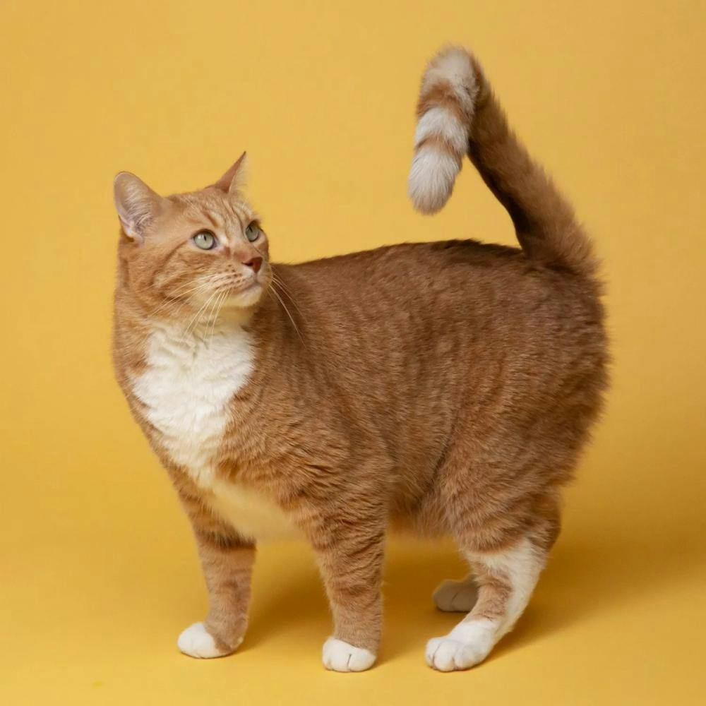 cat standing in front of yellow background