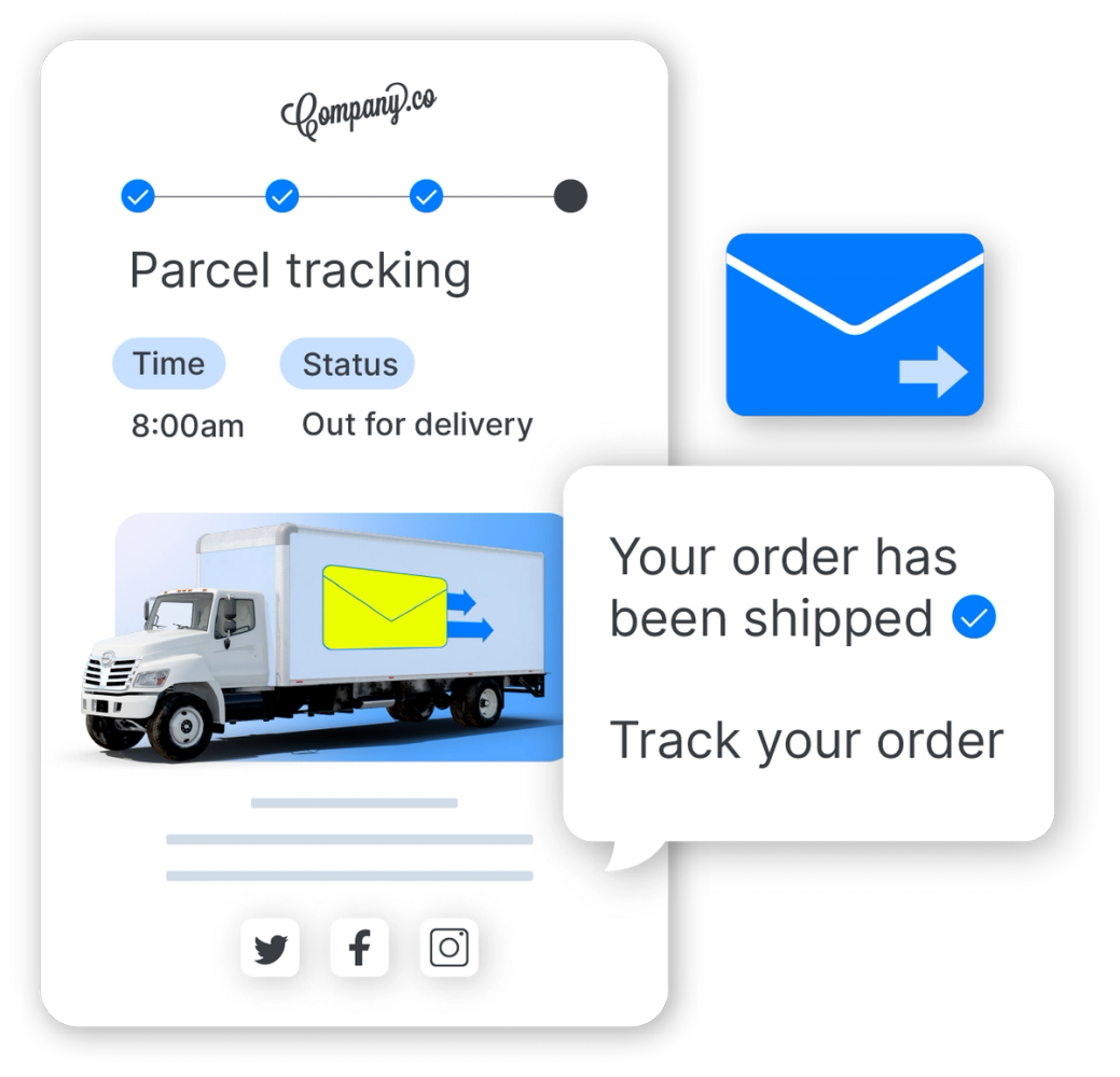Branded Tracking Truck illustration showing Starshipit dashboard