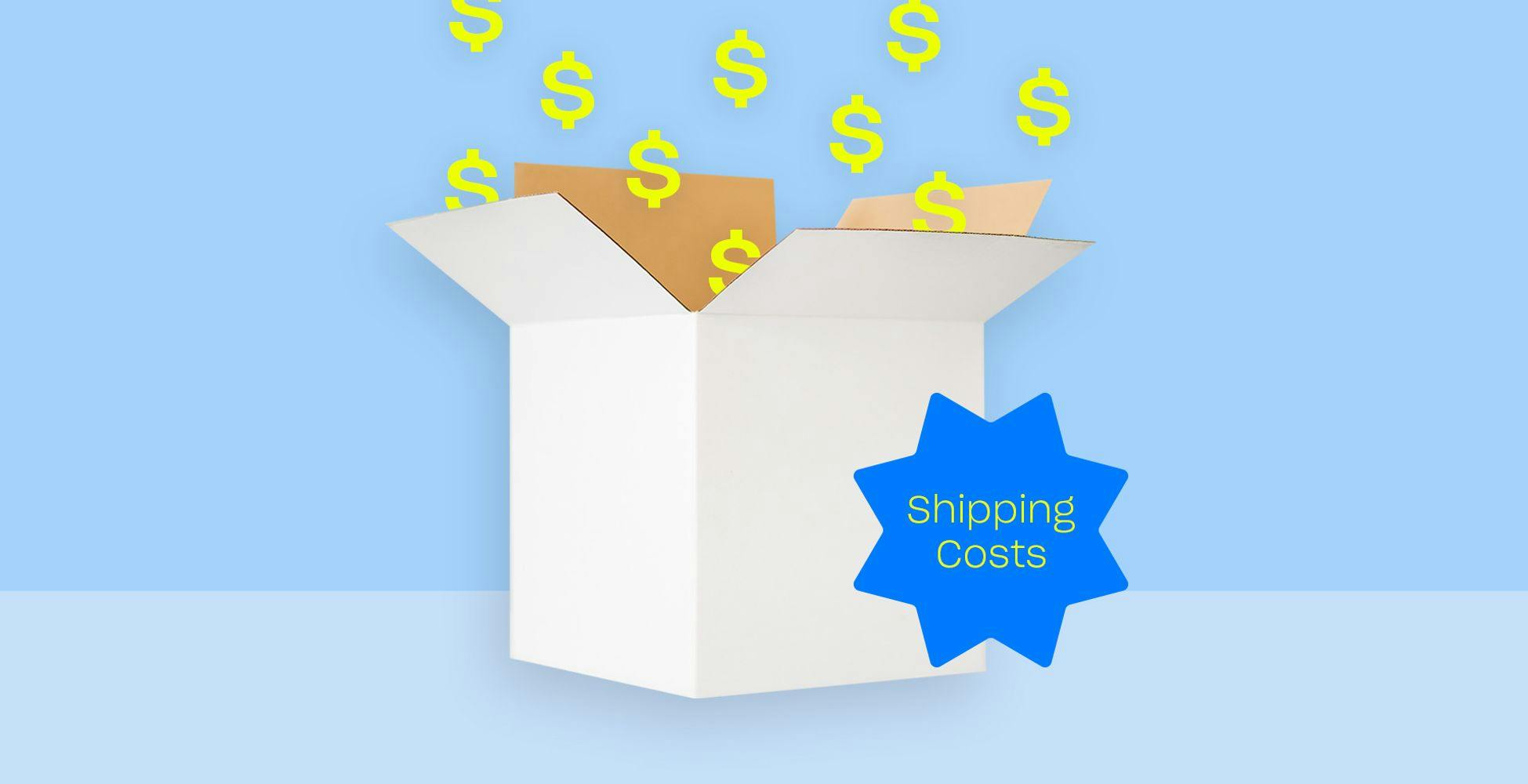 Graphic with stars being dropped into a box and star label with shipping costs.