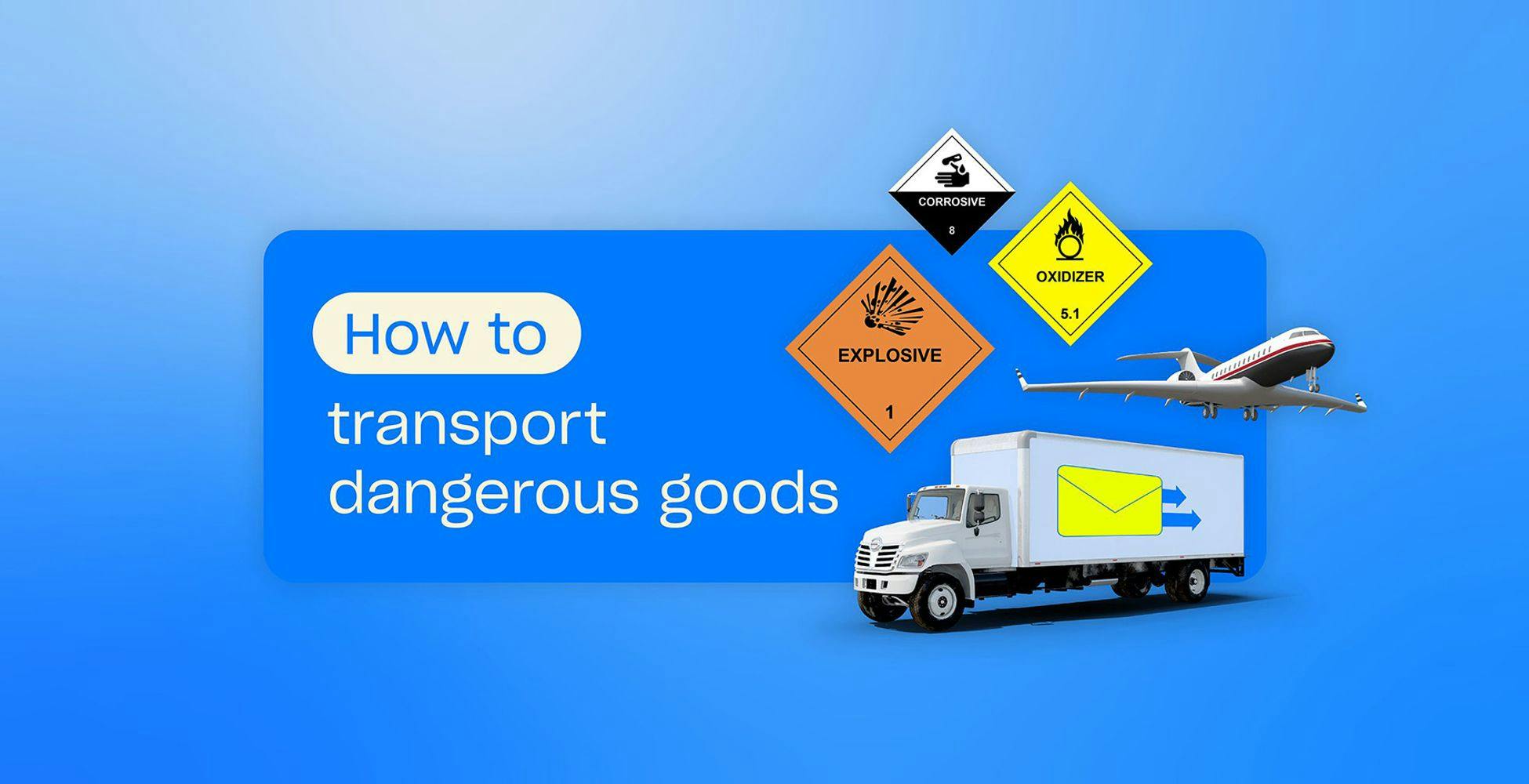 how to transport dangerous goods header image, with truck, plane and class tiles