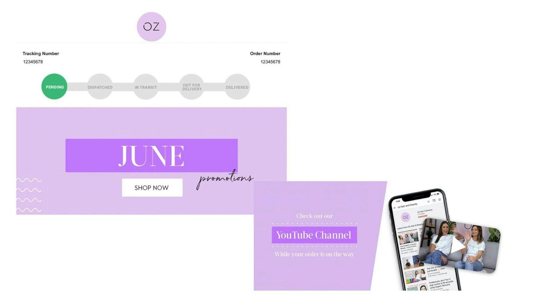 Leading Aussie brand Oz Hair & Beauty use Starshipit’s Branded Tracking to share video content and drive cross-promotional messaging.