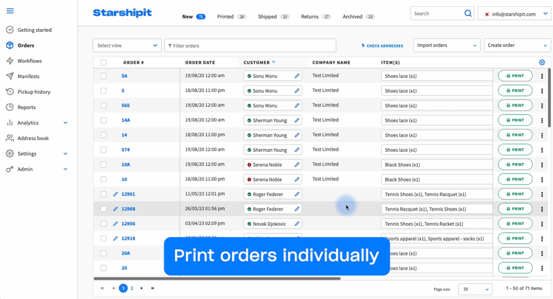 test page print from orders grid single illustration