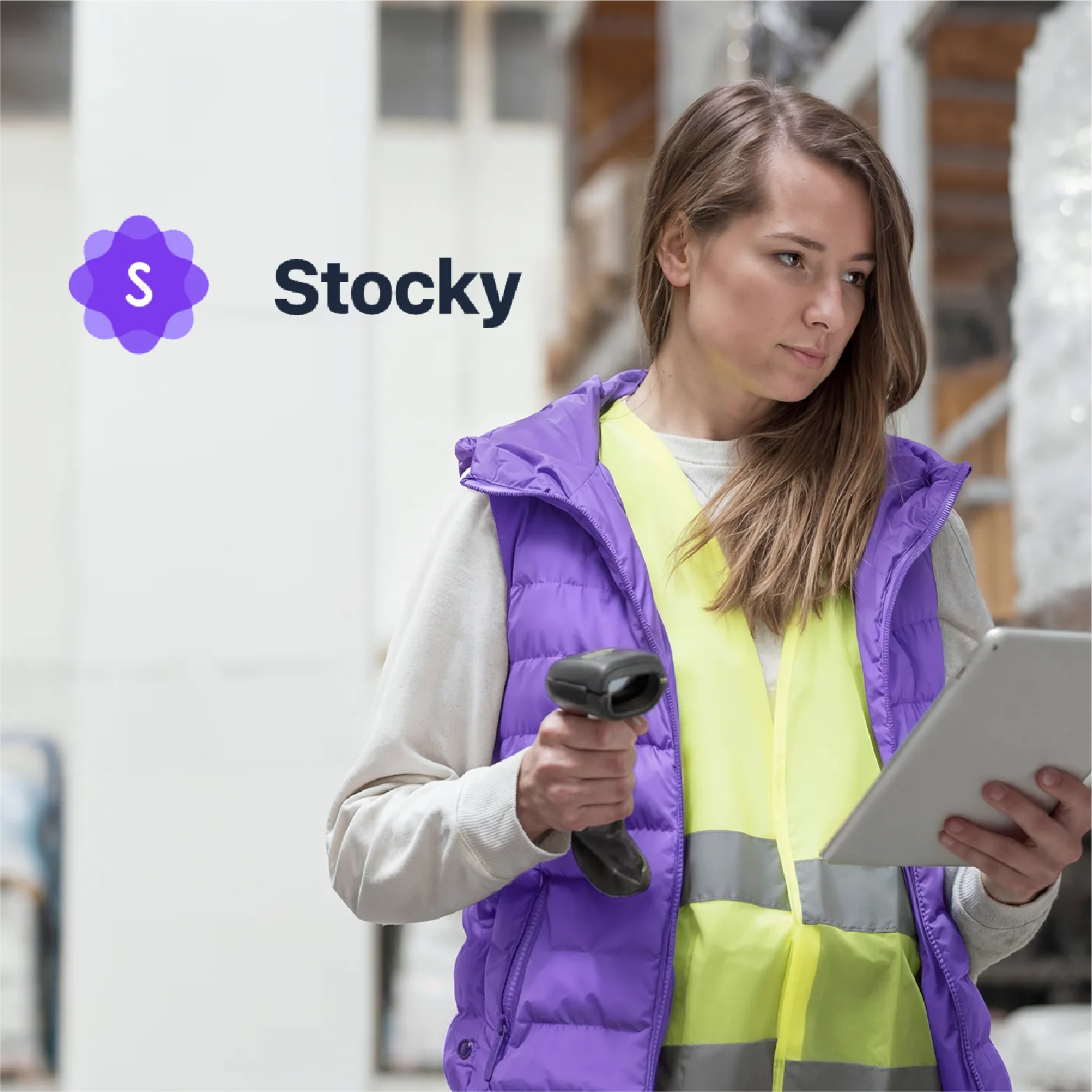 Stocky alternative warehouse operator using barcode scanner